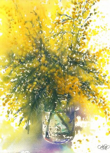 Mimosa floral watercolor painting
