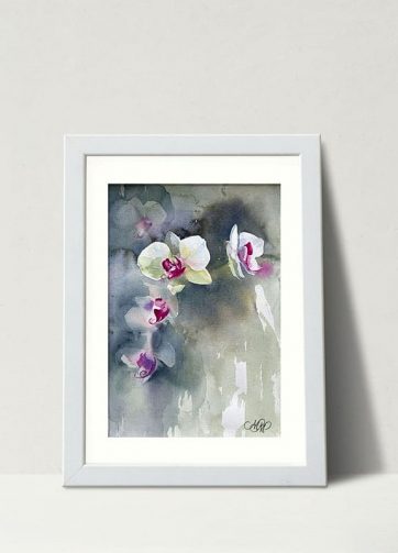 Orchid watercolor study in interior