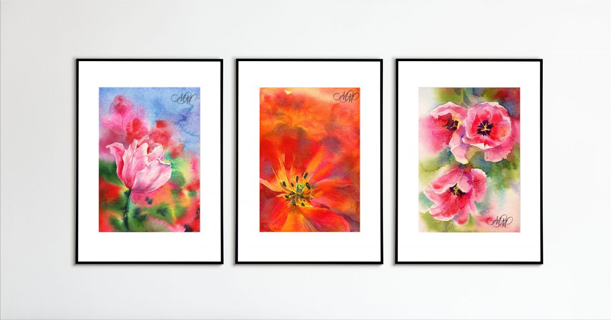 Print Orange tulip watercolor sketch wall art