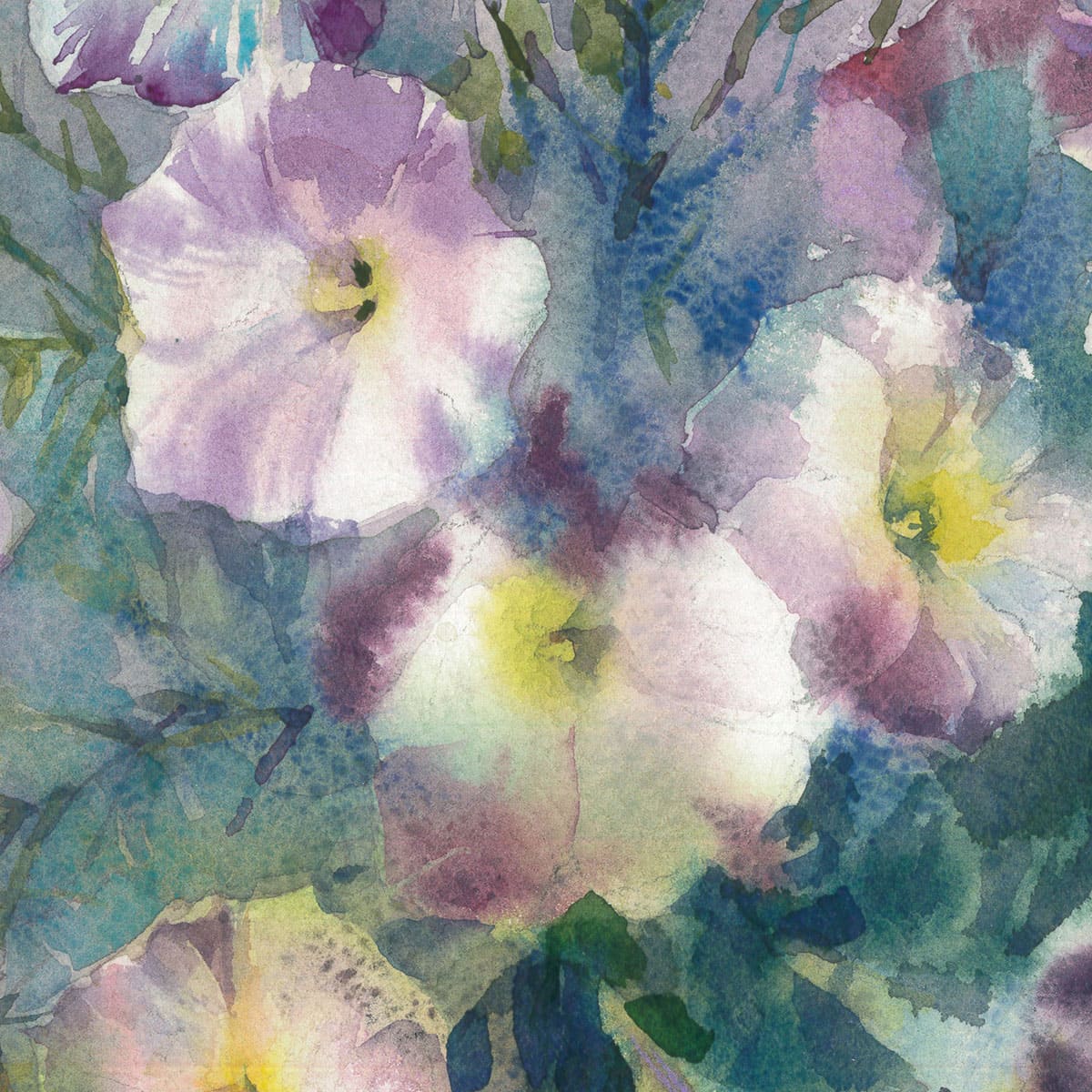 Print Petunia flowers fragment of watercolor still life