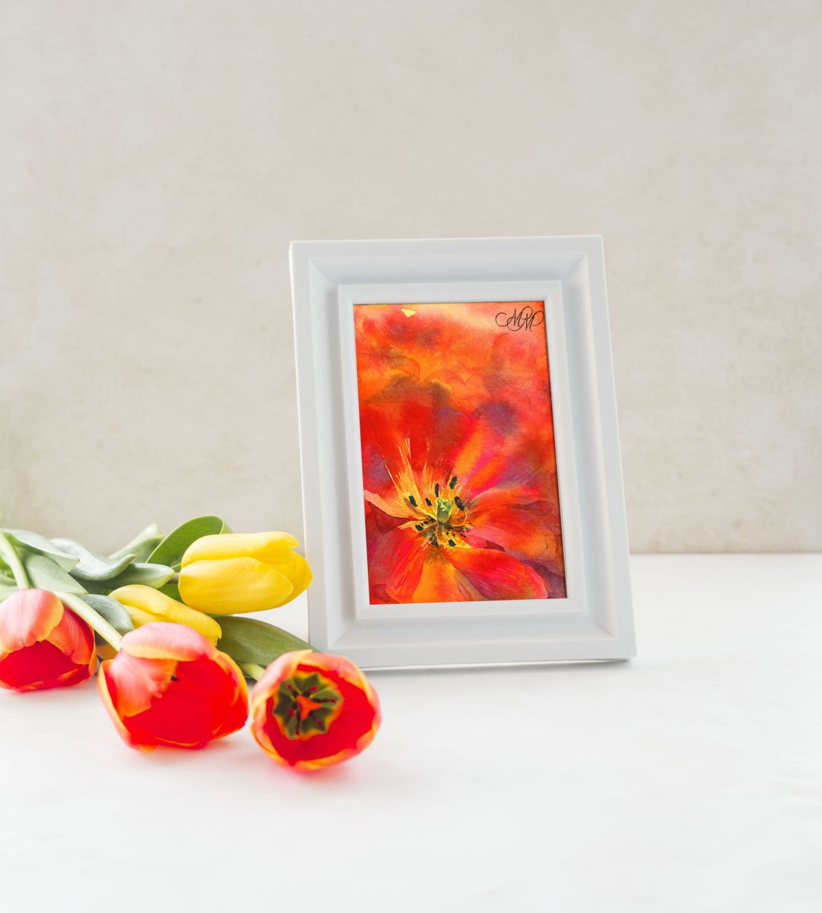 Print orange tulip postcard