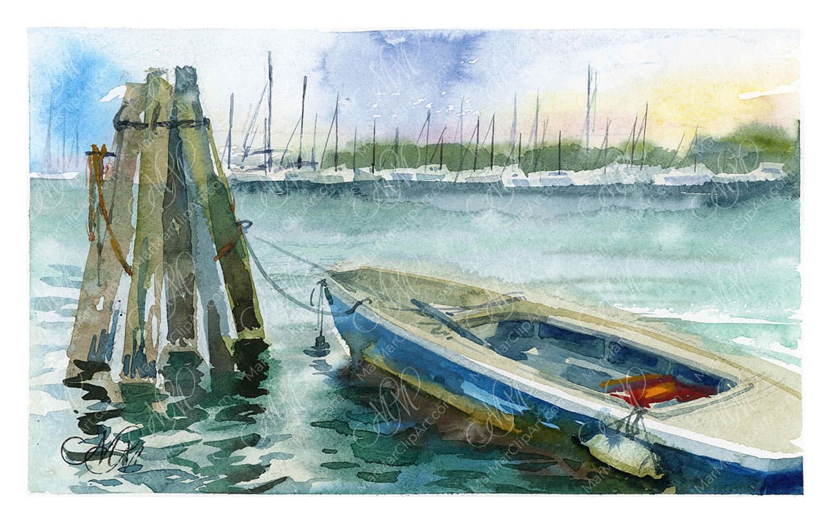 Boat in Chioggia. Watercolor sketch