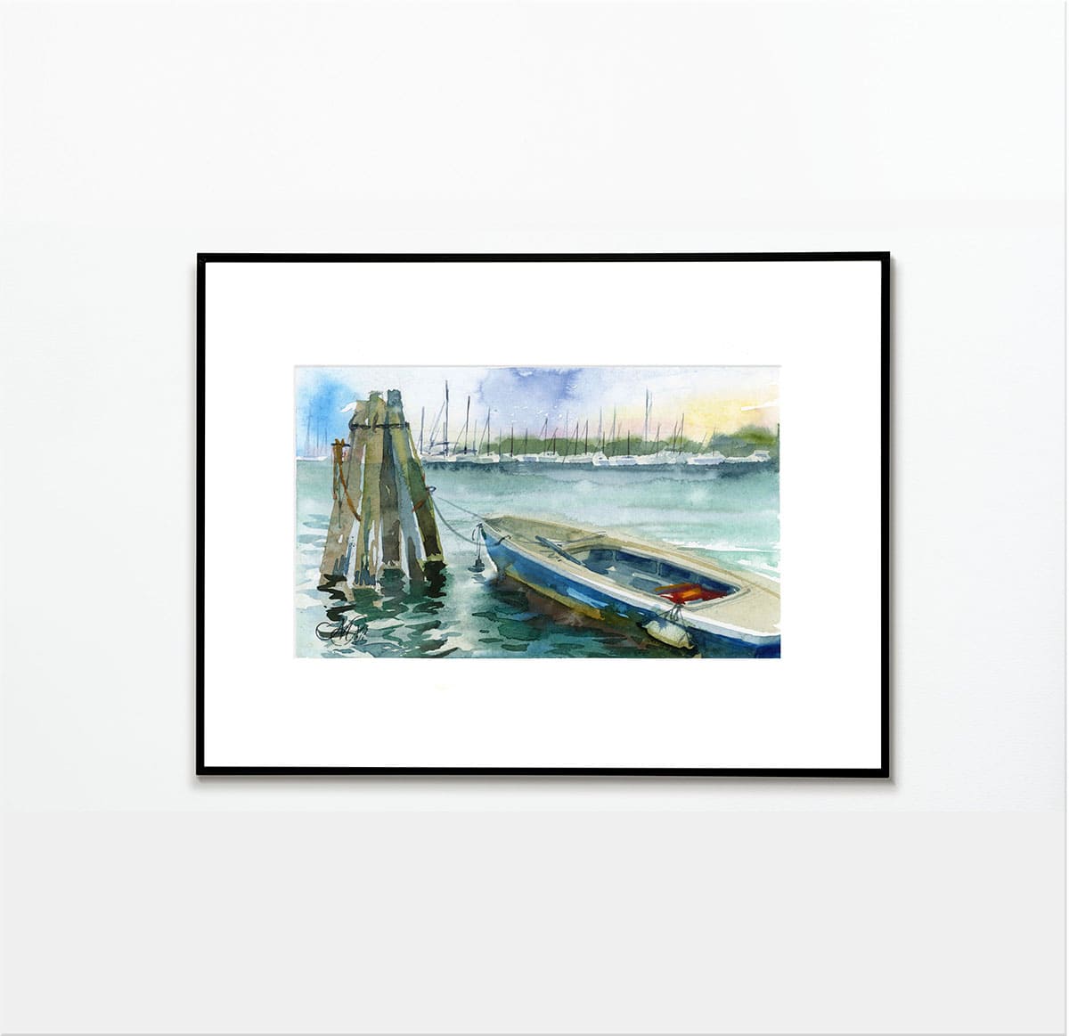 Boat in Chioggia. Framed Watercolor sketch