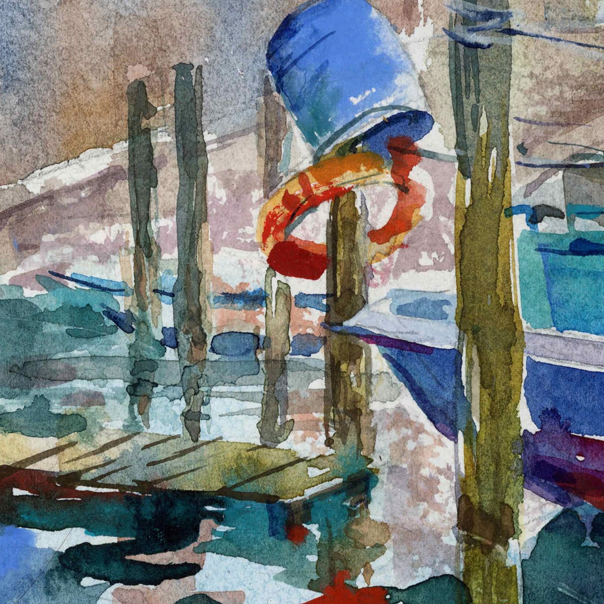 Fishing boats in Chioggia. Fragment of Watercolor sketch