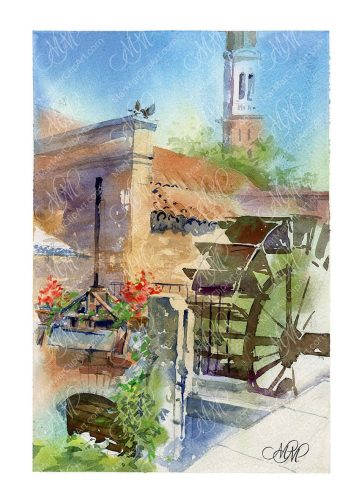 Old mill in Dolo. Watercolor sketch
