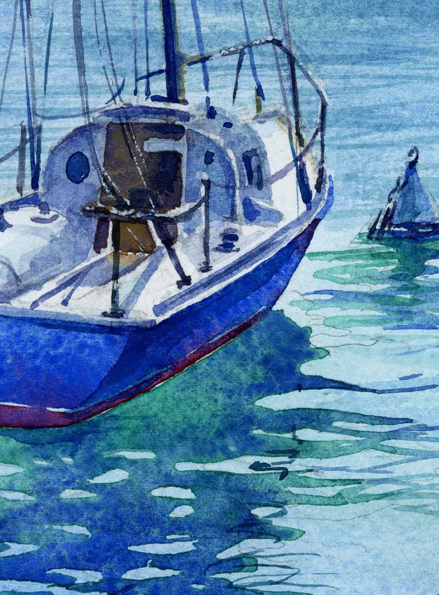 Lake Garda. Boats. Fragment of watercolor painting