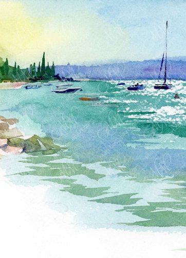 Summer Lake Garda. Digital file of watercolor sketch