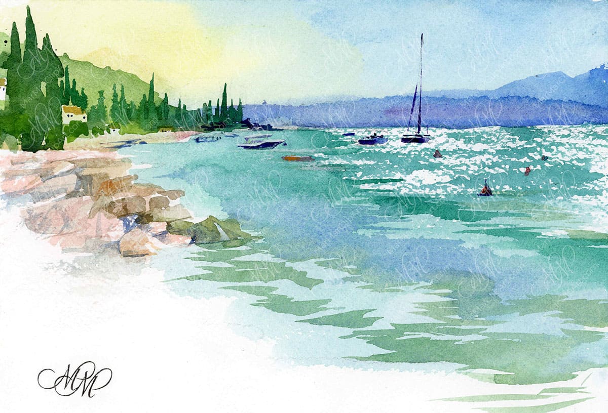 Summer Lake Garda. Digital file of watercolor sketch