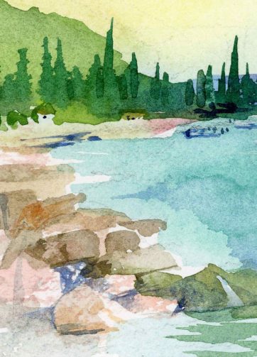 Summer Lake Garda. Fragment of watercolor sketch