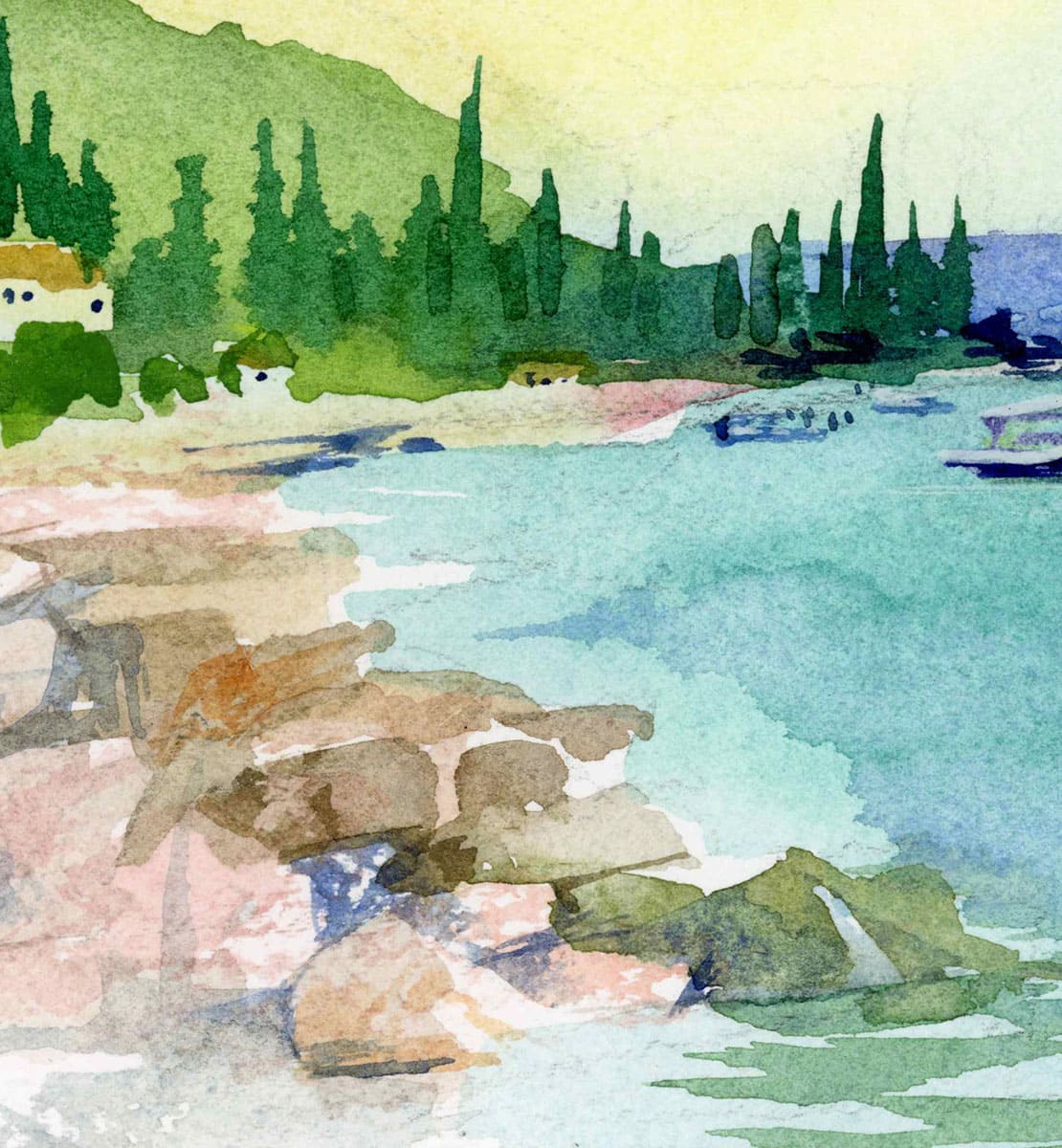 Summer Lake Garda. Fragment of watercolor sketch