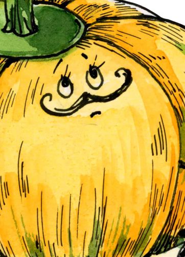 Signore Pumpkin. Funny character. Fragment of Watercolor and black ink illustration