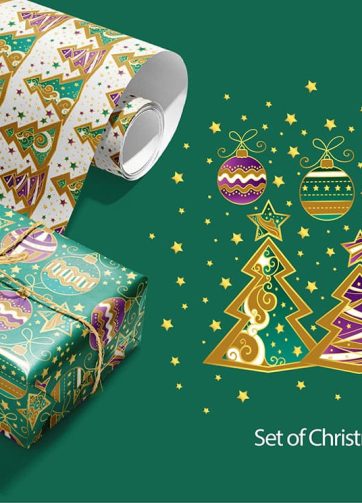 Green Christmas set: Christmas trees, balls and stars