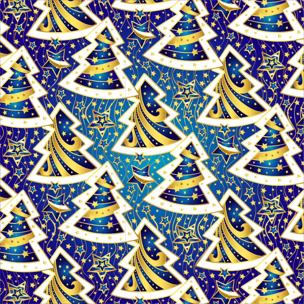 Seamless Christmas pattern: Blue trees and stars