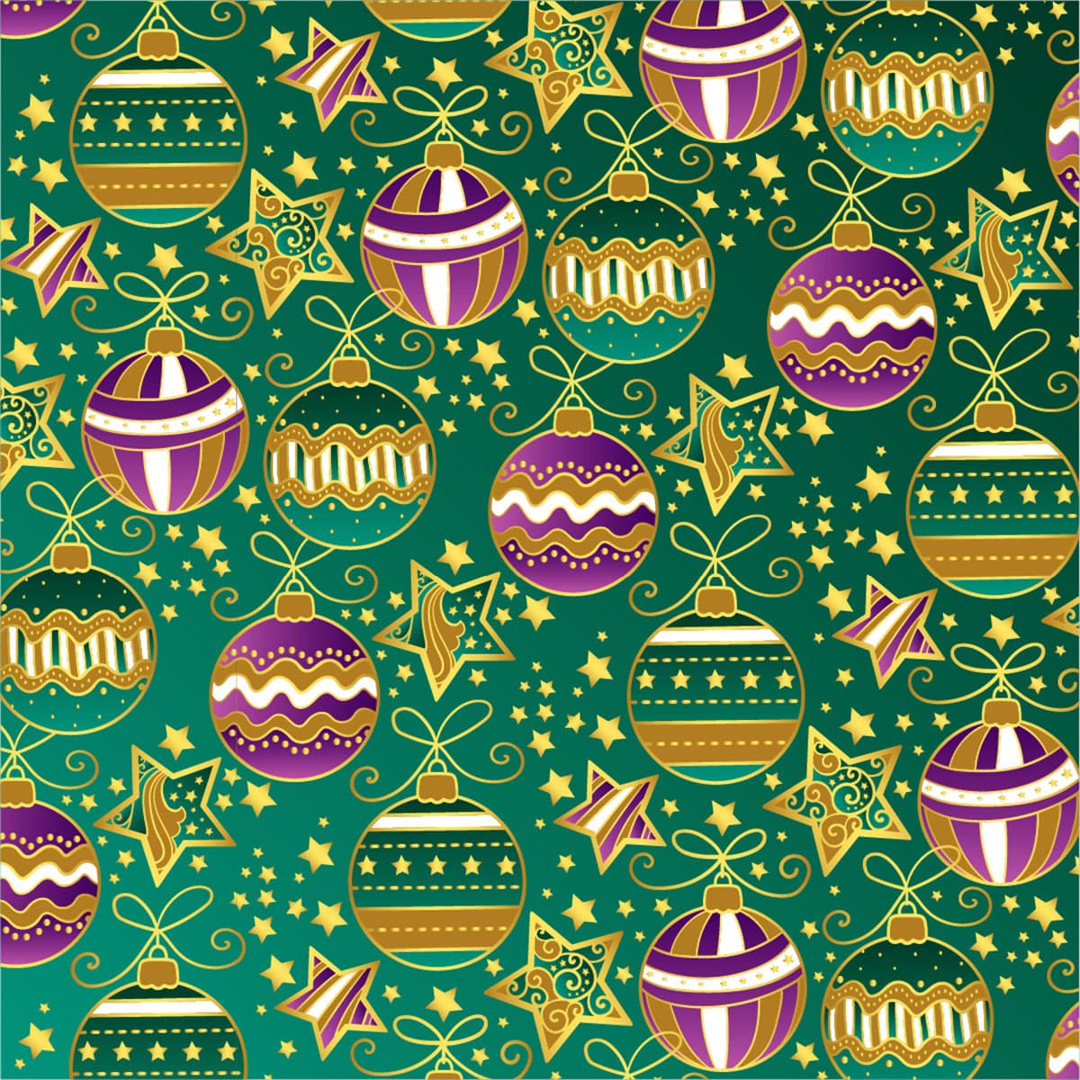Christmas vector seamless pattern: green balls and stars