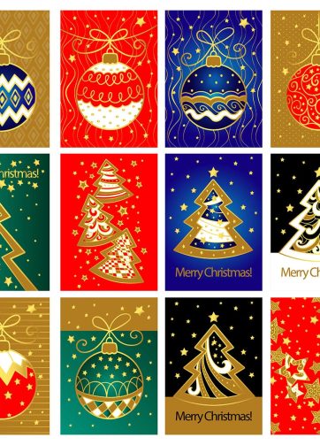 Set of 12 Christmas postcards. Vector collection