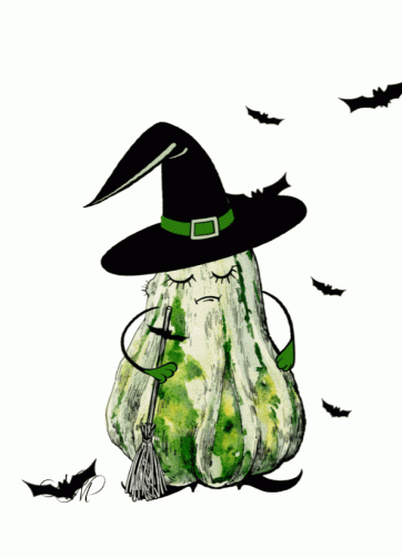 Green pumpkin witch. Animated gif