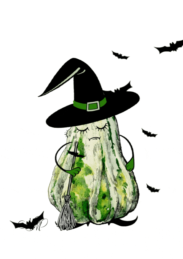 Green pumpkin witch. Animated gif