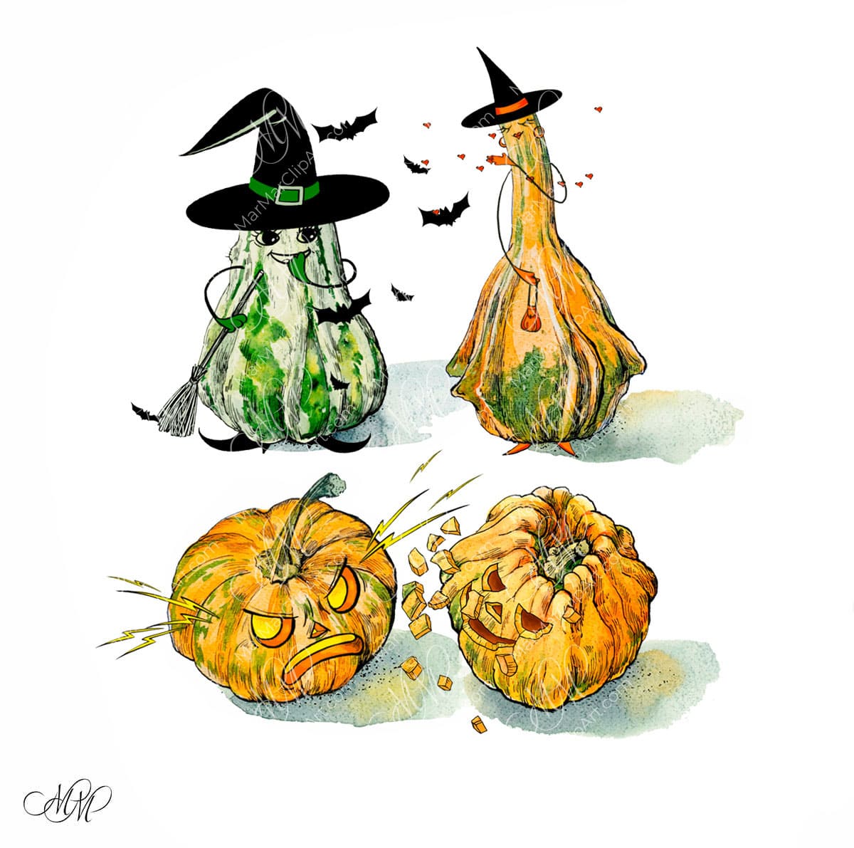 Set of Pumpkin characters 4 animated gif