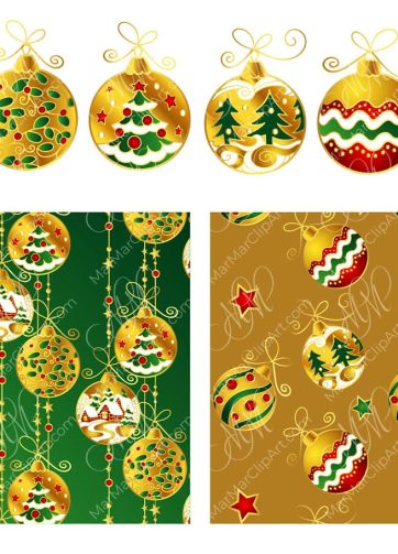 Set of Christmas balls and seamless patterns