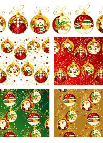 Christmas set of balls and seamless patterns