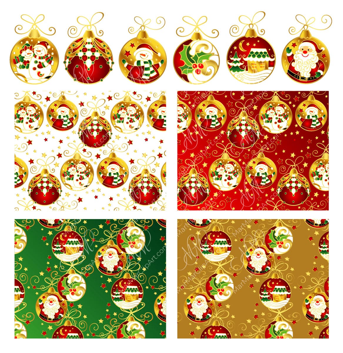 Christmas set of balls and seamless patterns