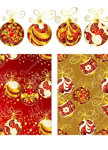 Christmas balls and seamless patterns set