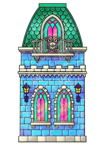 Blue castle vector and pixel illustration
