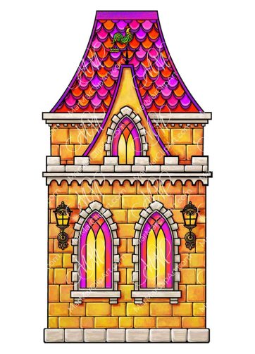Yellow fairytale castle. Christmas decorations