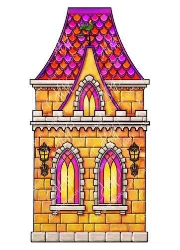 Yellow castle vector and pixel illustration