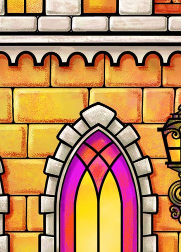 Yellow castle vector and pixel illustration fragment