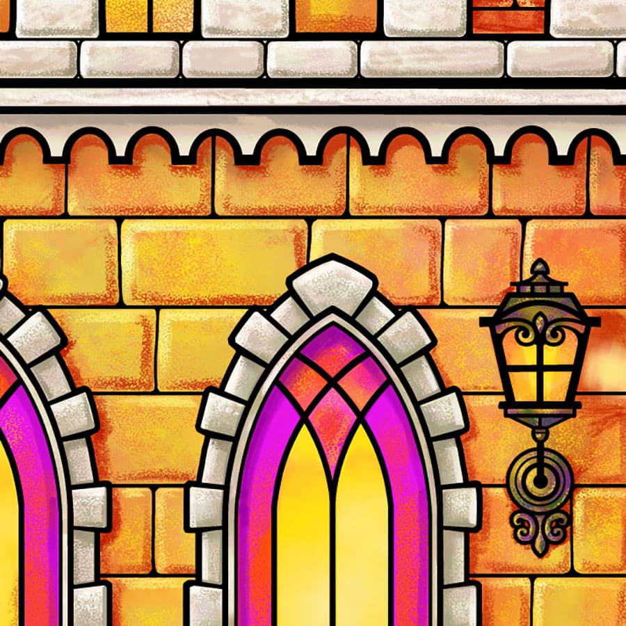 Yellow castle vector and pixel illustration fragment