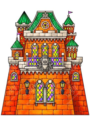 Orange castle vector and pixel illustration