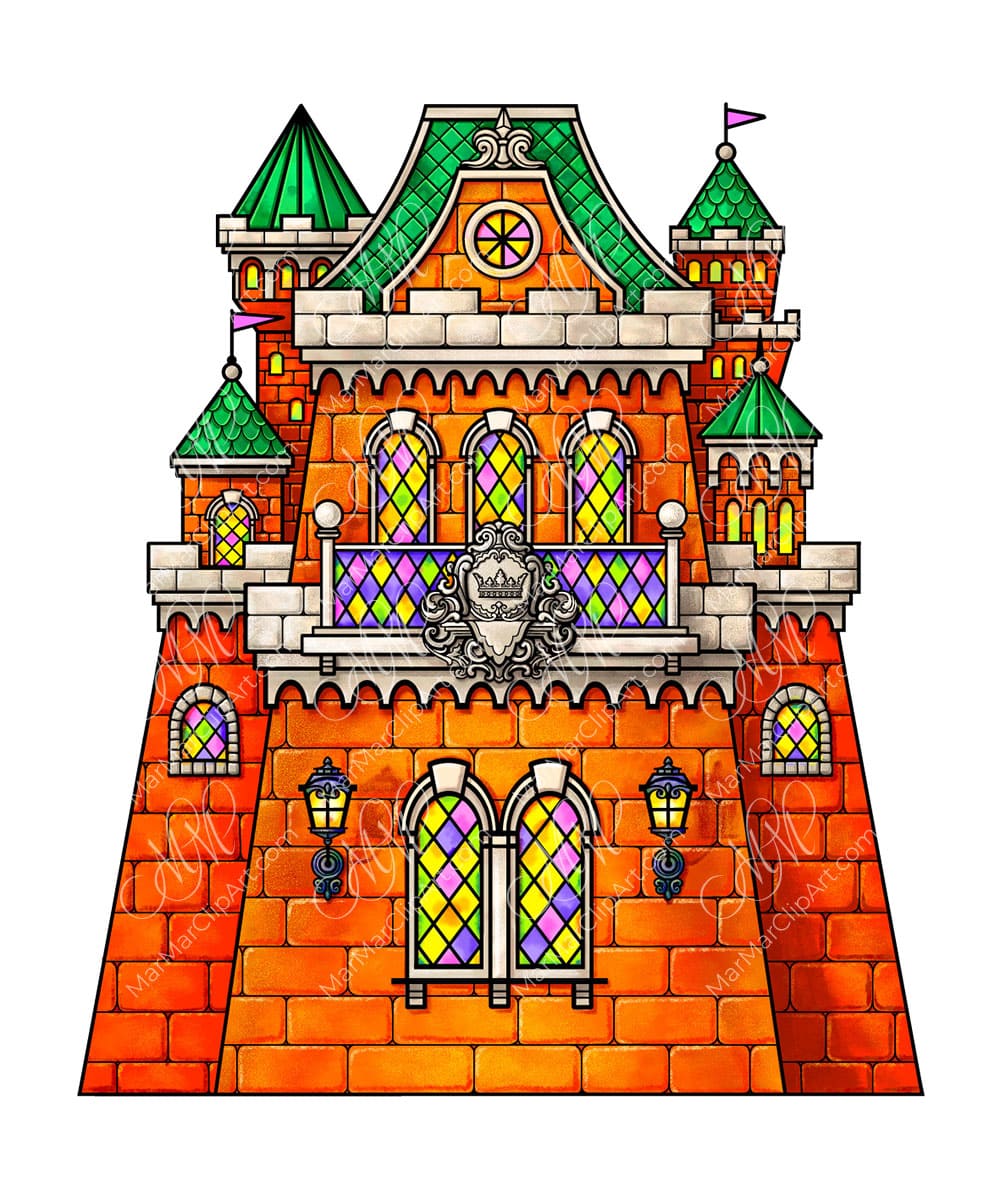 Orange castle vector and pixel illustration