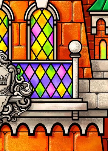 Orange castle vector and pixel illustration fragment