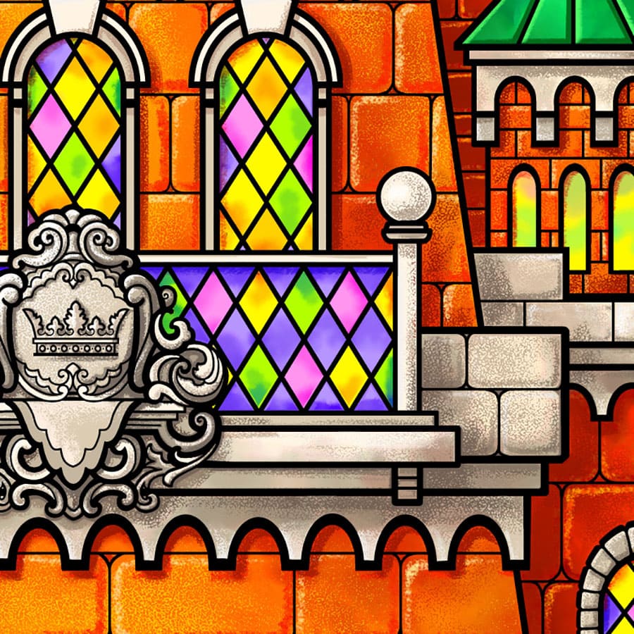 Orange castle vector and pixel illustration fragment