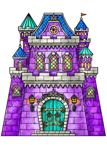 Violet castle vector and pixel illustration