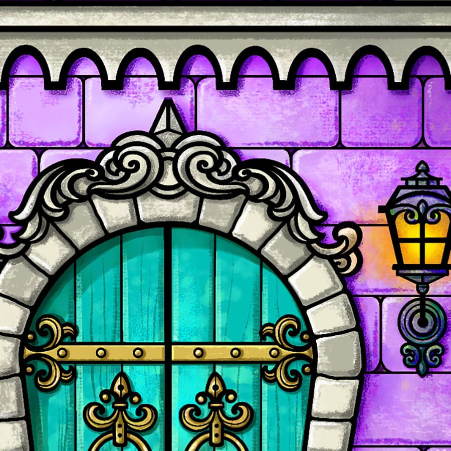 Violet castle vector and pixel illustration fragment