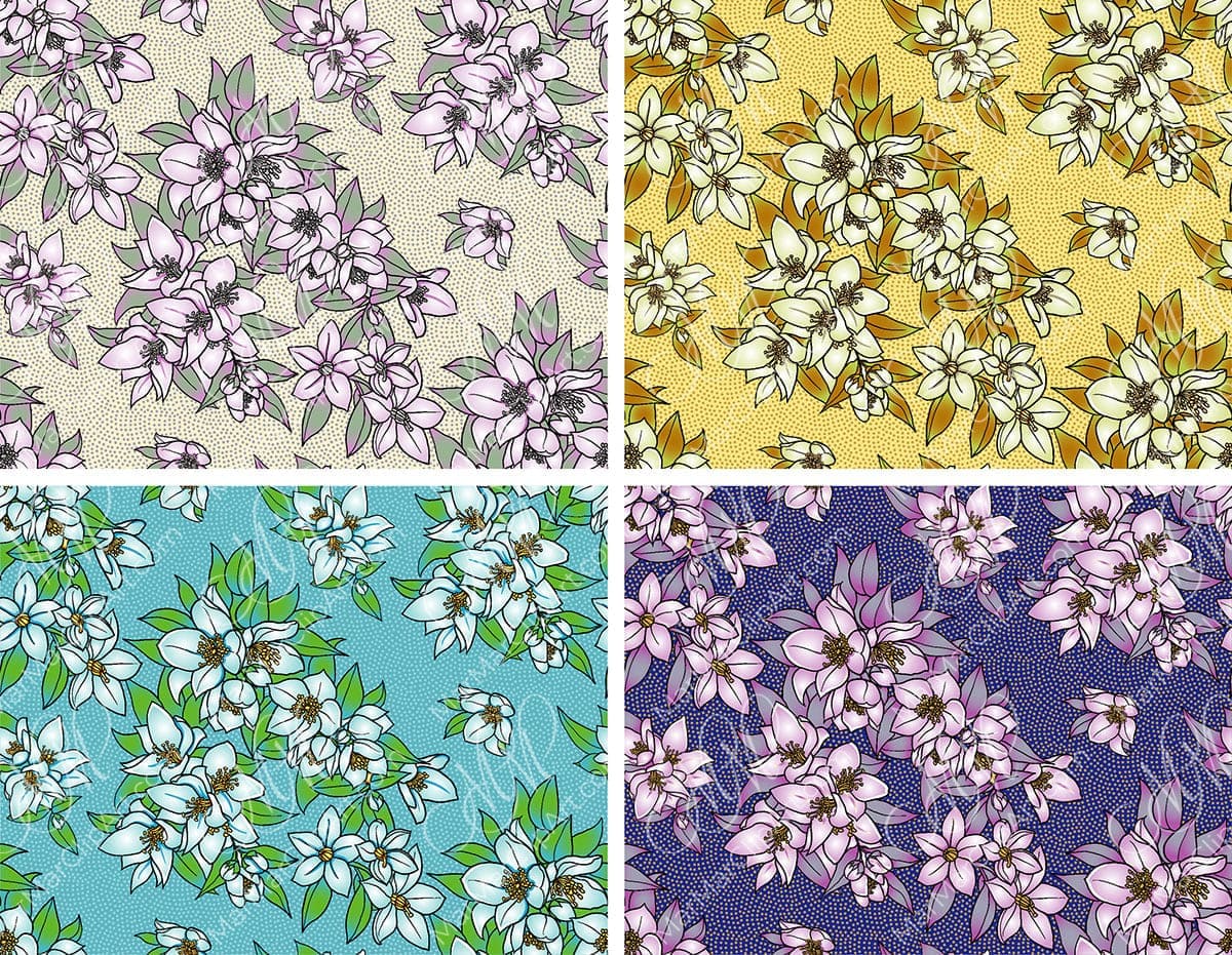 Seamless vector pattern Jasmine in 4 color options