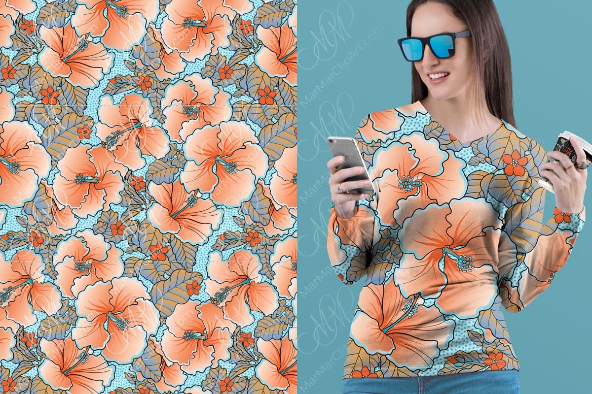Textile pattern Hibiscus vector illustration