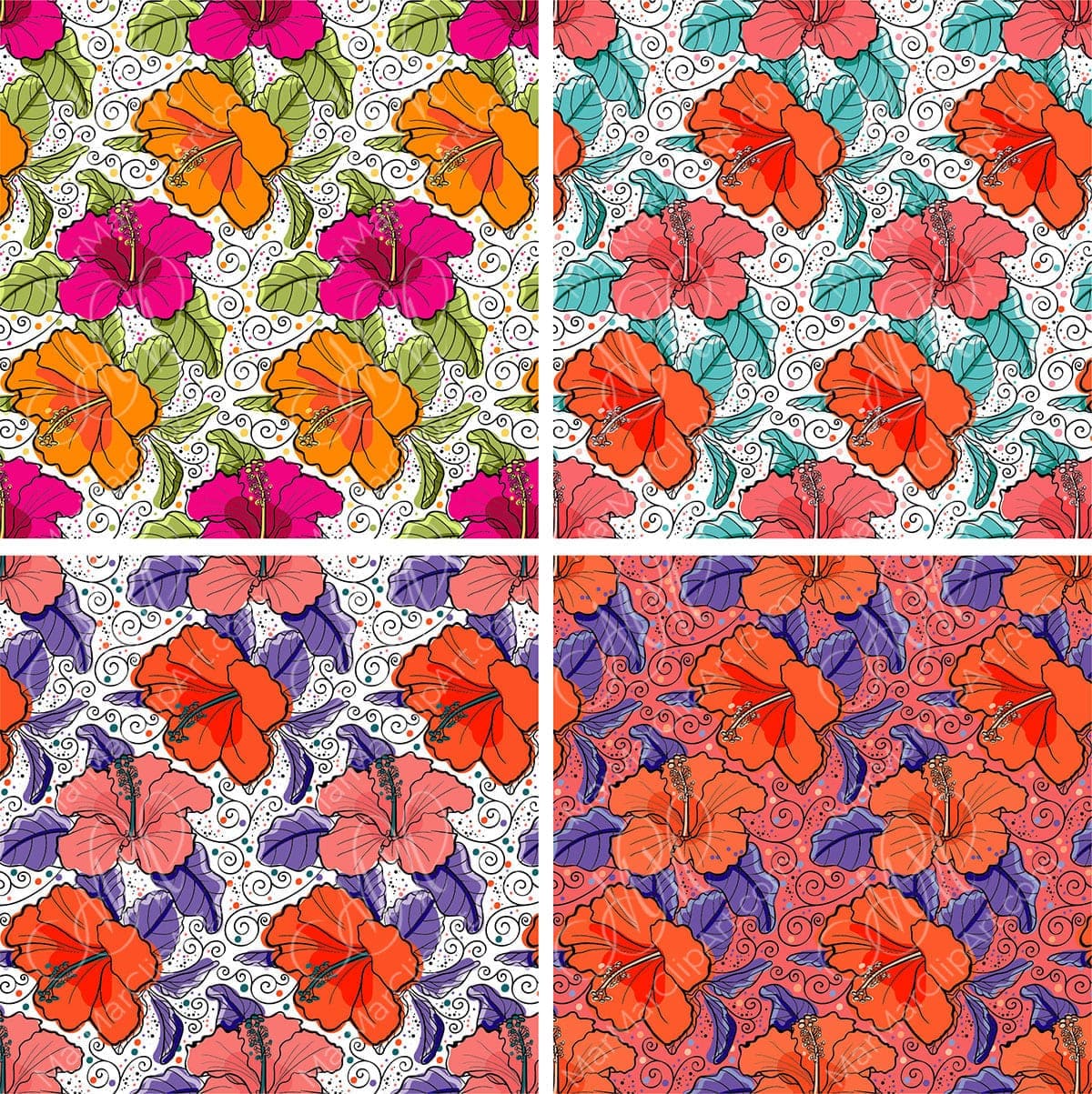 Textile patterns in 4 various color options