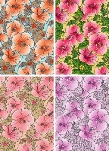 Hibiscus seamless pattern in 4 color options