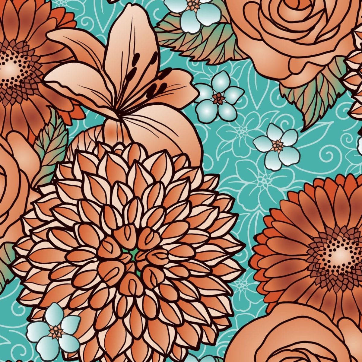 Seamless floral fabric pattern fragment