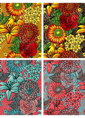 Floral seamless pattern in 4 various color options