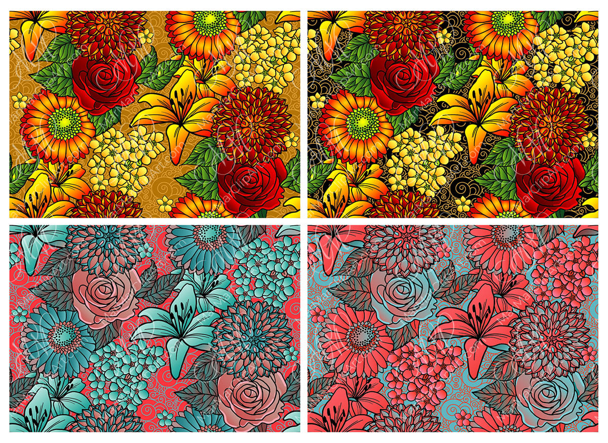 Floral seamless pattern in 4 various color options