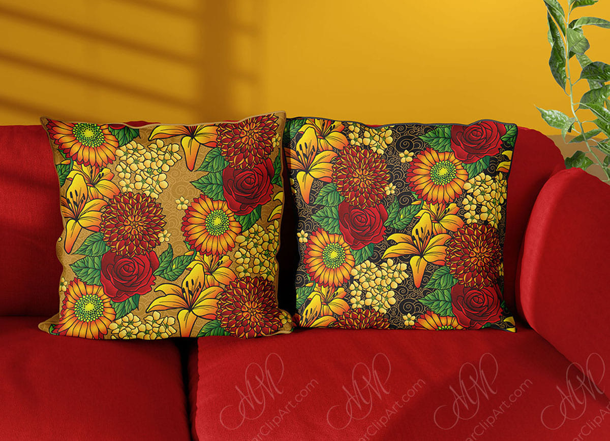 Floral seamless pattern in 2 various color options mockup