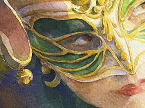 Fragment of Print "Venice Carnival. Unknown girl". Watercolor portrait