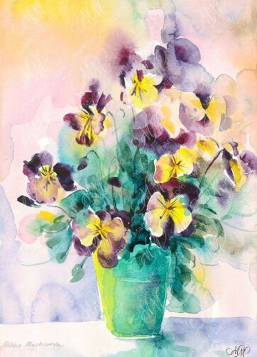 Bouquet of pansies. Watercolor painting