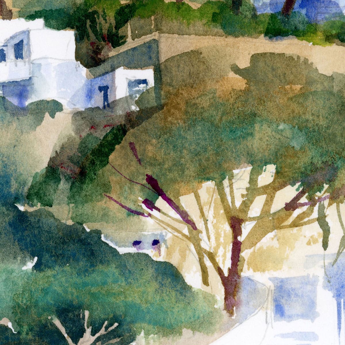 Fragment of watercolor landscape "Ischia island"