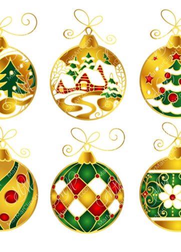 Vector set of green-gold Christmas balls