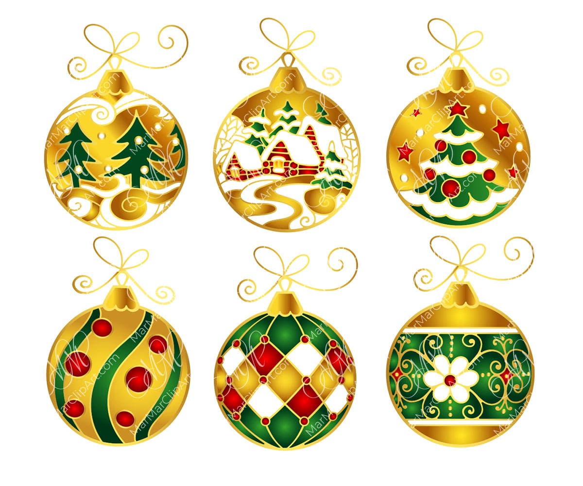 Vector set of green-gold Christmas balls